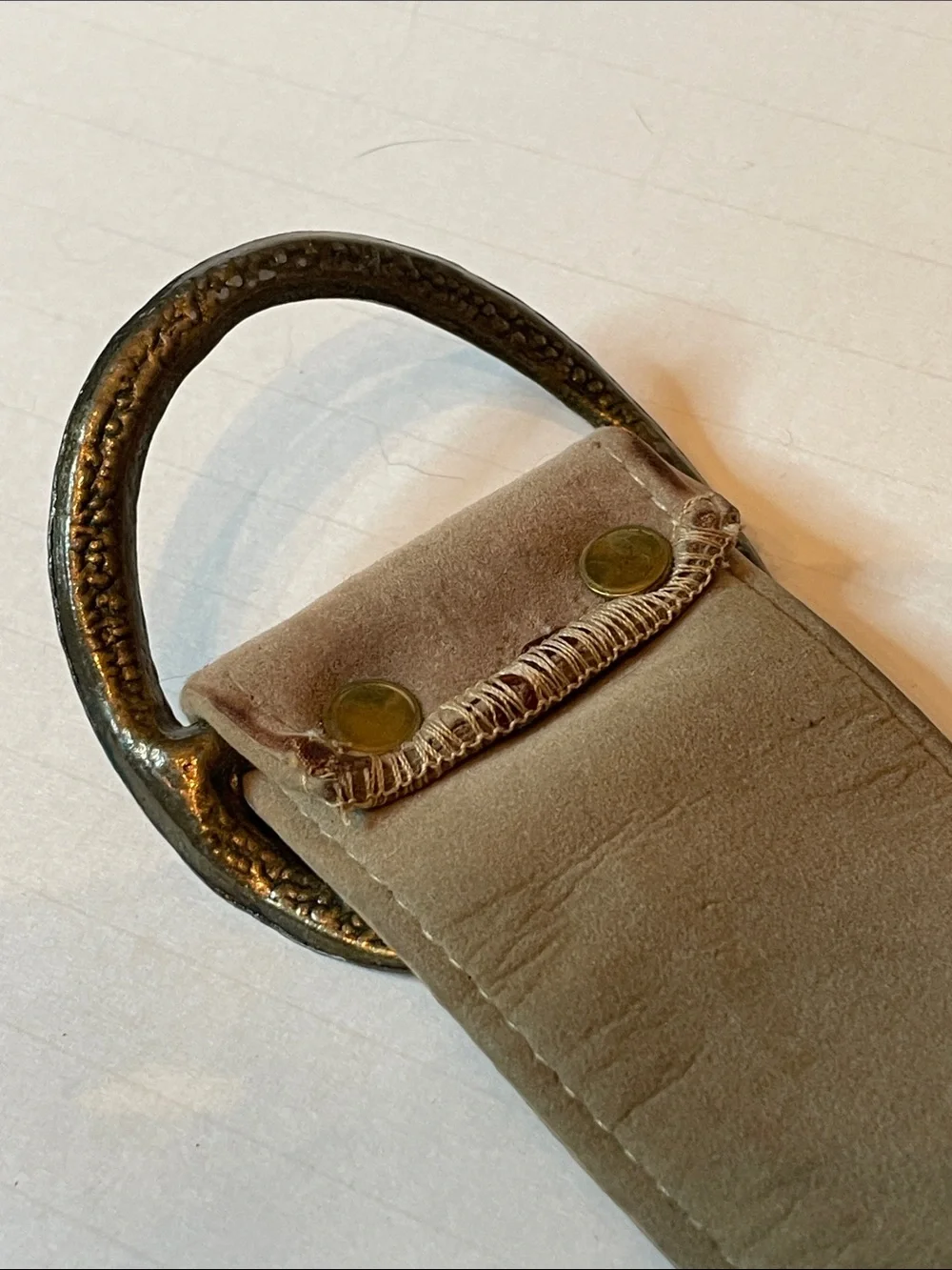 Vintage Indian Eagle Hammered Oval Ring Buckle & Embroidered Suede Belt Men's